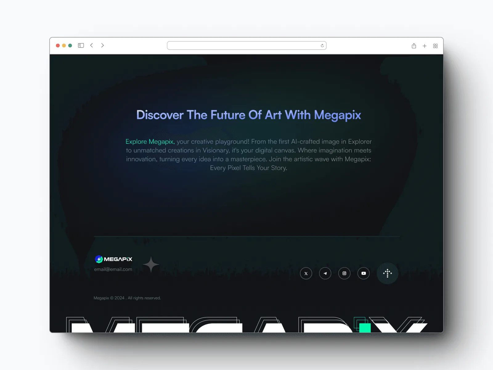 Megapixの「Discover the Future of Art」フッターセクション