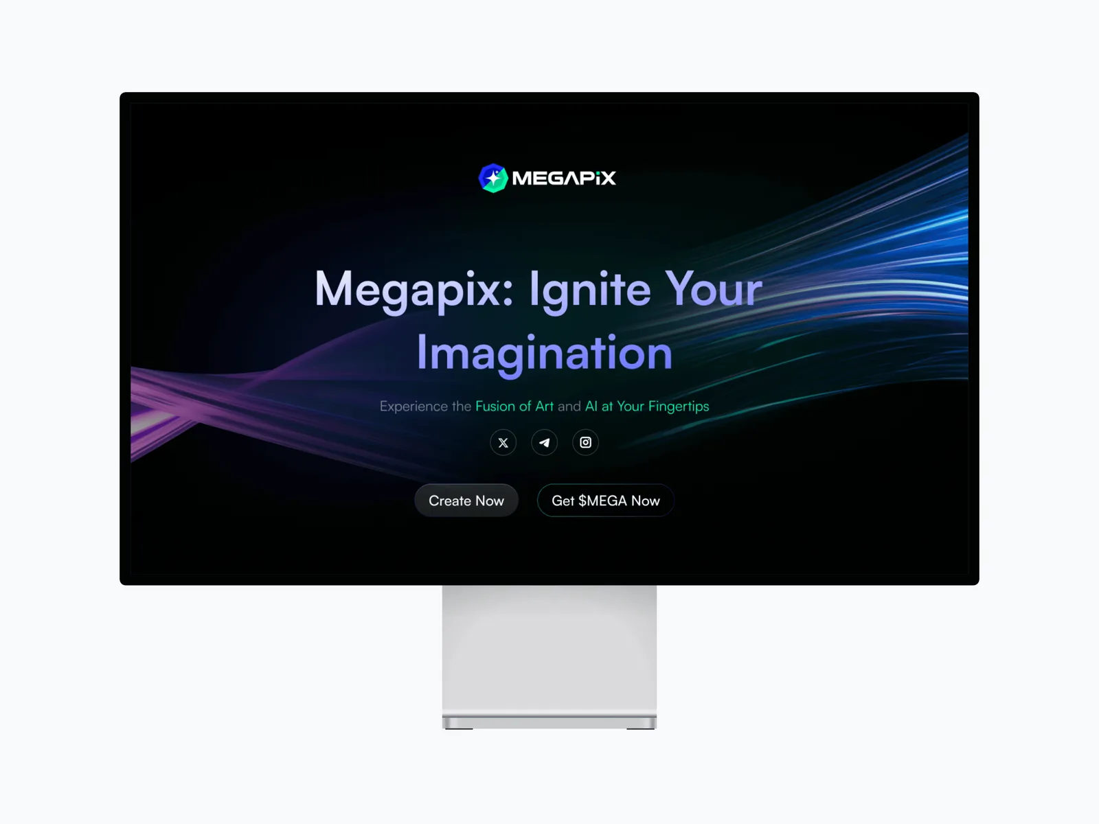 デスクトップディスプレイに表示したMegapixのランディングページ