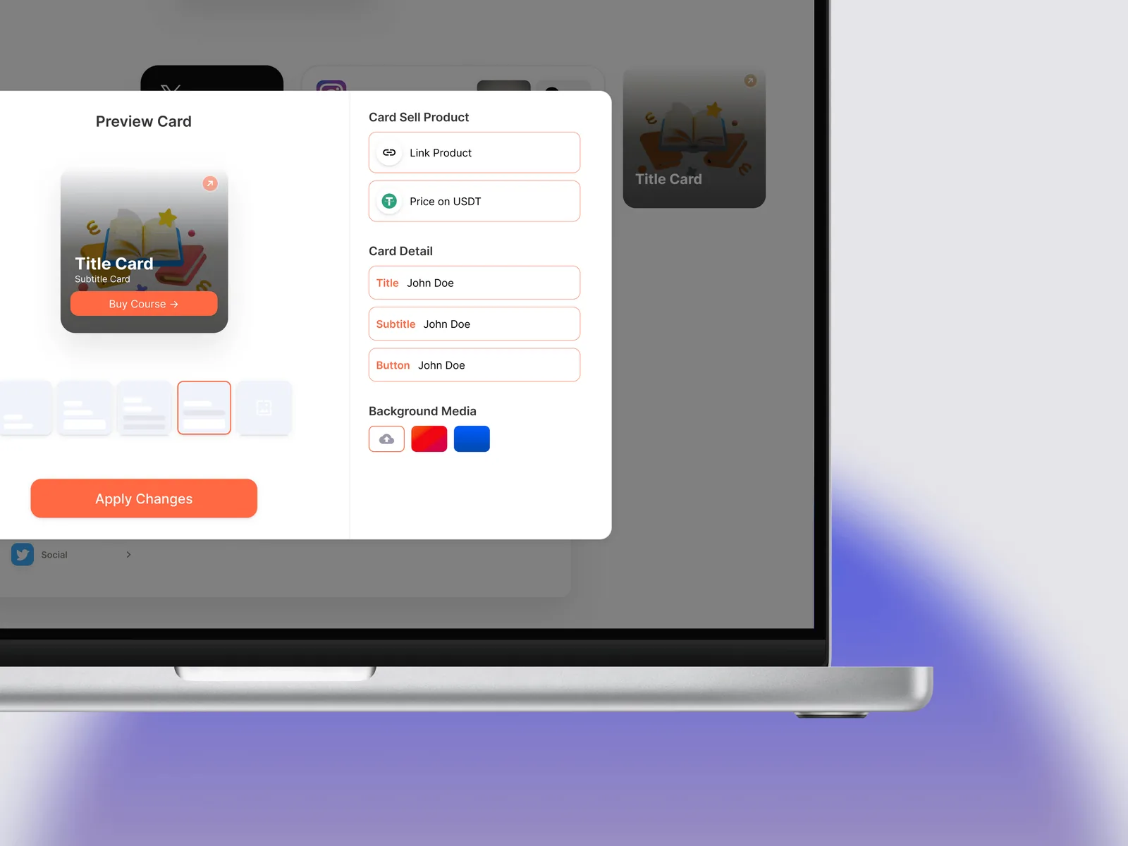 Card customisation settings for a profile