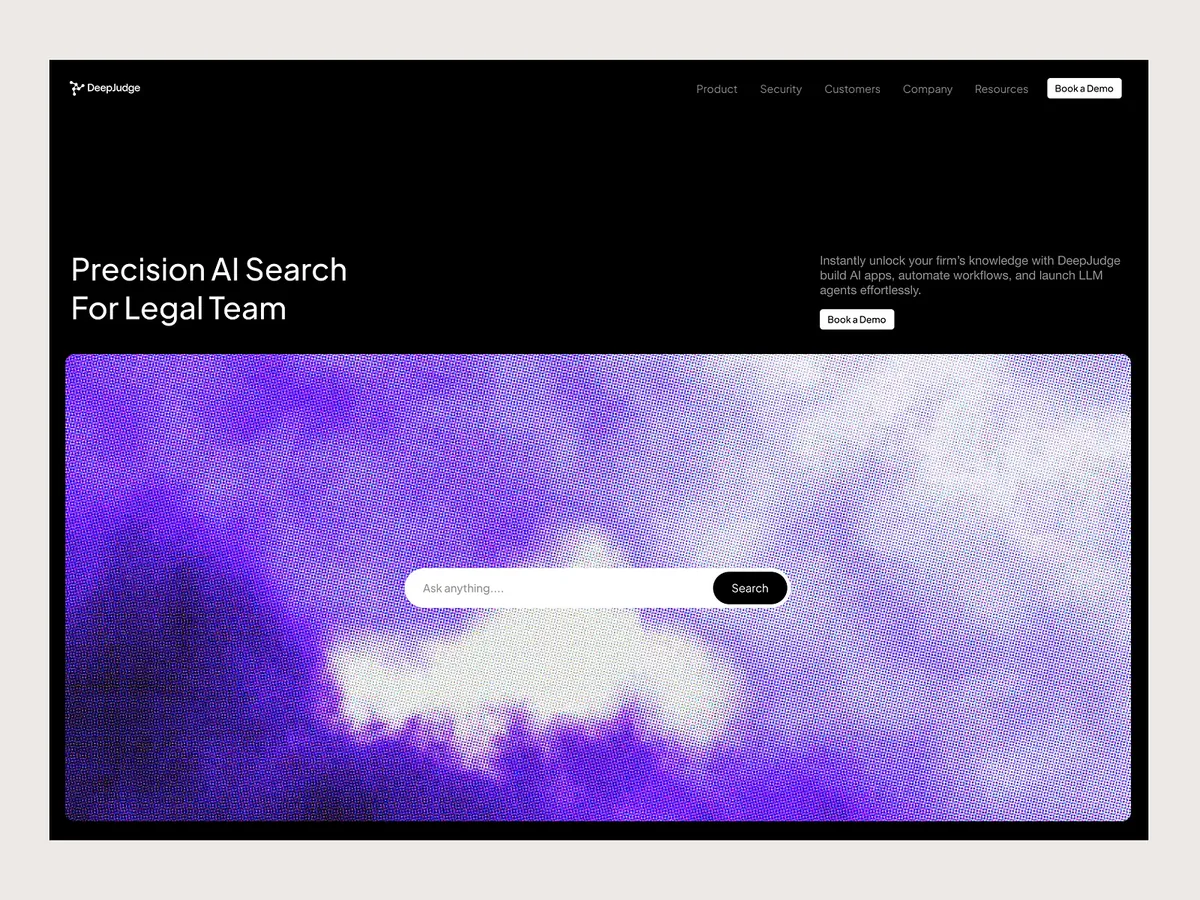 Dark hero section with a purple cloud and AI search bar