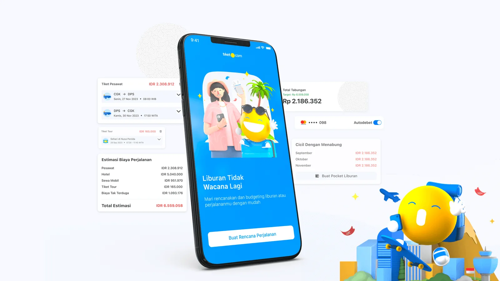 tiket.com向け旅行計画アプリの画面